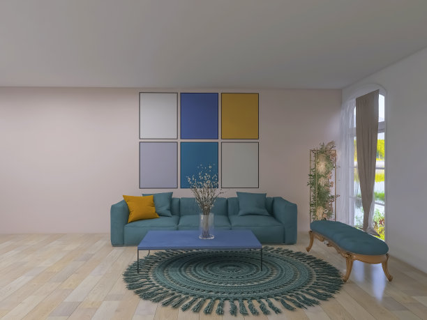 创意客厅室内3d渲染，3d插图图片下载