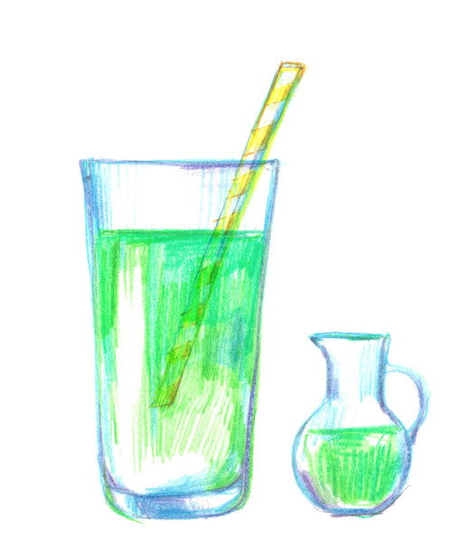 手绘夏季绿色冰沙杯与吸管和水壶插图图片下载