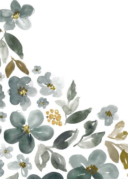 灰色和棕色水彩花卉文具卡。图片下载