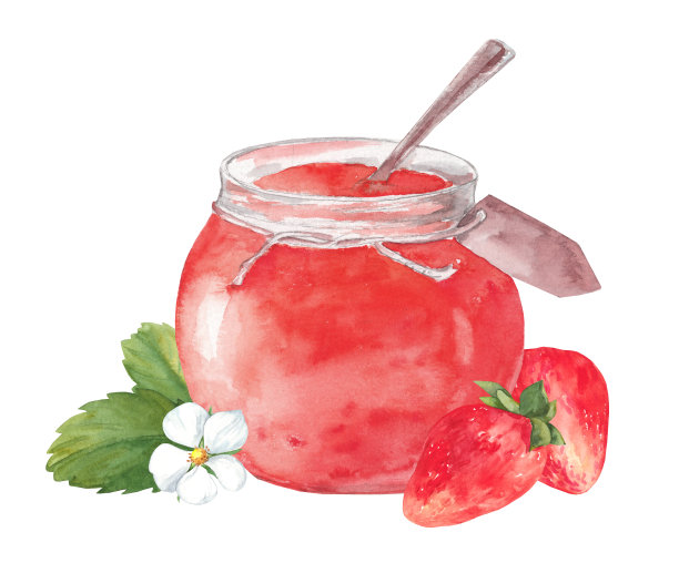 装有草莓酱的玻璃罐图片下载