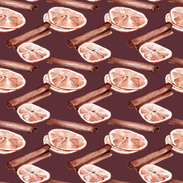 水彩无缝图案与橙子和肉桂图片下载