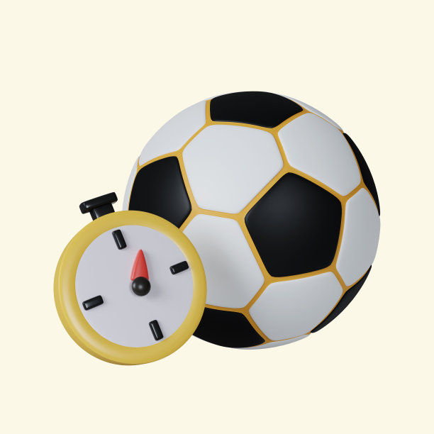 3d时钟和足球。健身和健康。健身设备。图标孤立的黄色背景。3d渲染图。剪切路径。图片下载