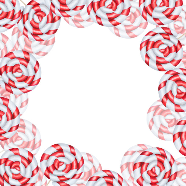 水彩框架与圣诞糖果手杖插图。新年手绘棒棒糖孤立在白色背景上。用于设计师、食品装饰、菜单、店铺，用于明信片、包装纸、封面。海报及纺织品图片下载