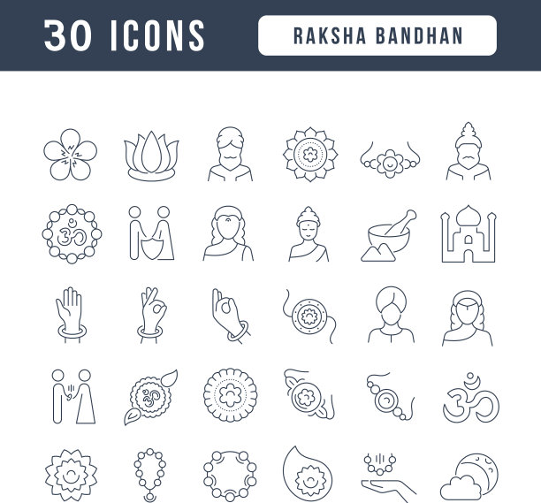 一套线性的raksha bandhan图标图片下载
