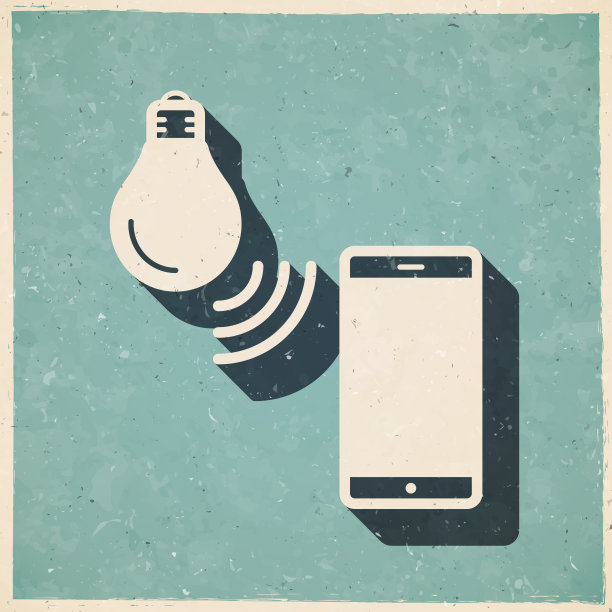 带智能手机的智能灯泡。图标复古复古风格-旧纹理纸图片下载