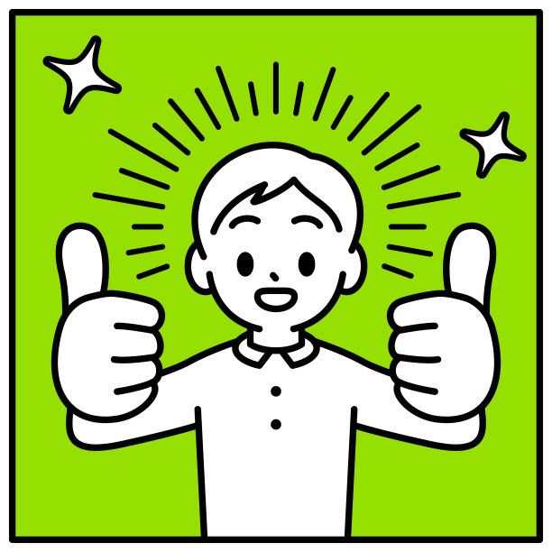 一个男孩双手竖起大拇指，看着观众，极简风格，黑白轮廓图片下载