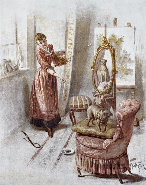 画家画了一只站在椅子上的狗图片下载