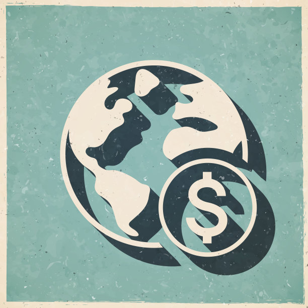 地球有美元符号。图标复古复古风格-旧纹理纸图片下载