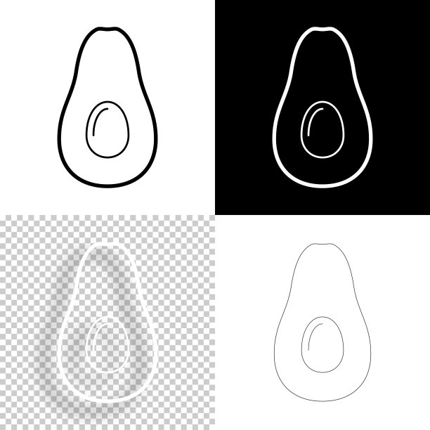鳄梨。图标设计。空白，白色和黑色背景-线图标图片下载