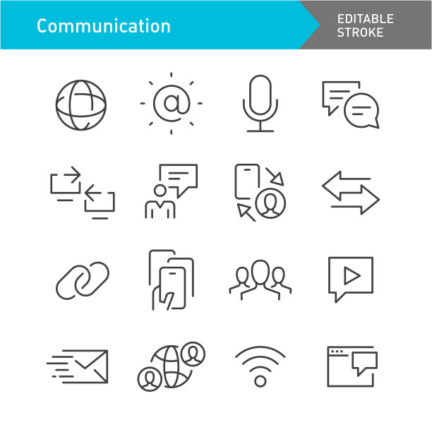 通讯图标设置线系列-可编辑的笔触图片下载