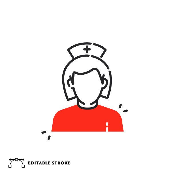 带可编辑描边的护士平线图标图片下载