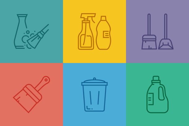 清洗相关的线条图标。向量符号说明。图片下载