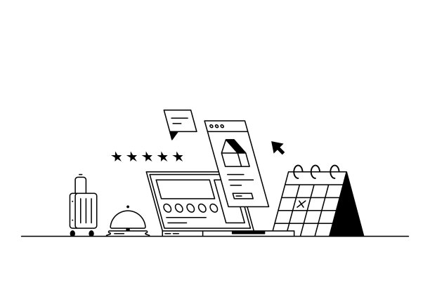 在线酒店和度假预订矢量插图。图片下载