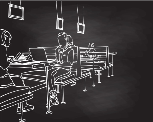 工作朋友和咖啡店黑板图片下载