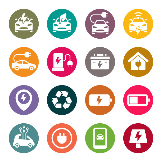电动汽车平面矢量图标集图片下载