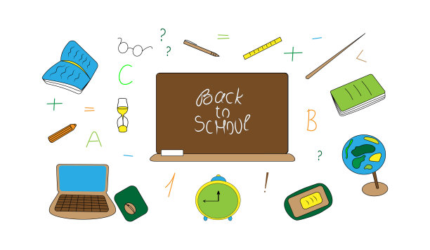 一组矢量剪贴画的男生配件的颜色。回到学校图片下载