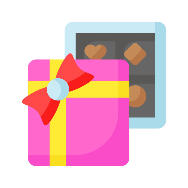 盒子的巧克力丝带蝴蝶结，巧克力礼物的平面矢量图片下载