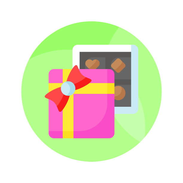 盒子的巧克力丝带蝴蝶结，巧克力礼物的平面矢量图片下载