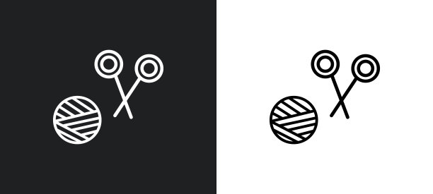 纱线球轮廓图标在白色和黑色的颜色。纱线球平面矢量图标从户外活动收集的网络，移动应用程序和用户界面。图片下载