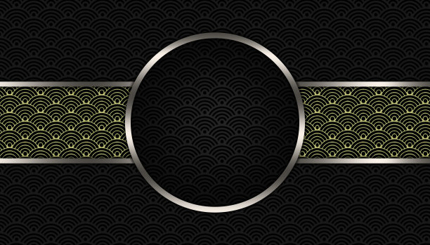 圆形金色框架黑色日本波浪背景- Seigaiha -与复制空间图片下载