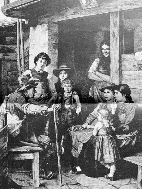 敬爱的祖父和讲故事的人和他的家人坐在一起图片下载