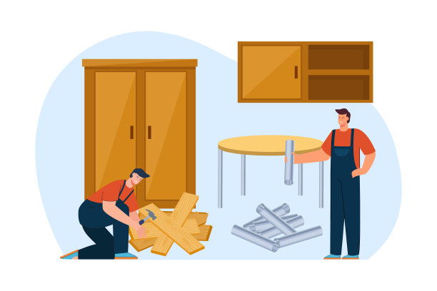 木匠建造家居家具矢量插图图片下载
