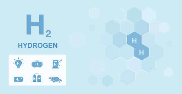 氢燃料在工业过程中成为可再生燃料的概念。蓝色图标上的氢存储图片下载