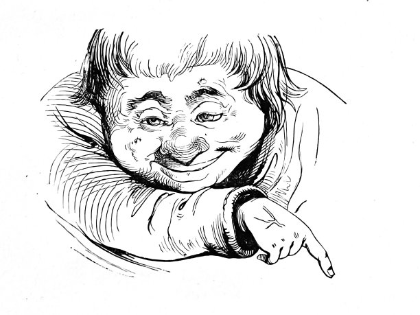 滑稽的小丑笑着用食指指着右边图片下载