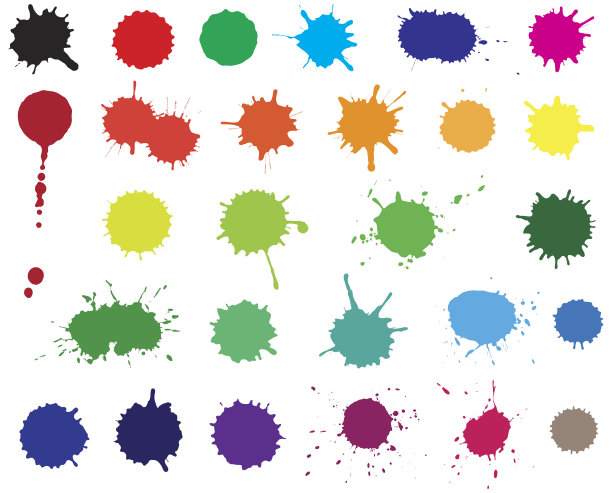 墨水斑点的向量集。颜色飞溅孤立的白色背景图片下载