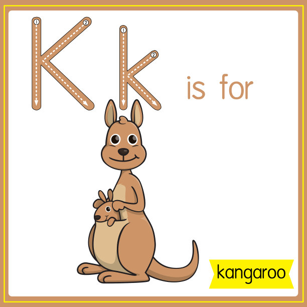 矢量插图学习字母为儿童与卡通形象。字母K代表袋鼠。图片下载