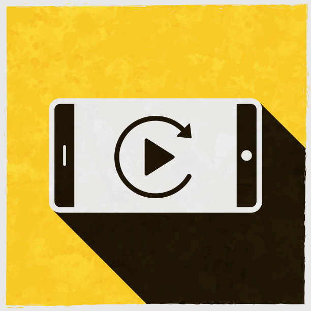 回放在智能手机上。图标与长阴影的纹理黄色背景图片下载