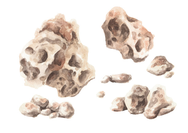 石集。景观设计元素。手绘水彩插图孤立的白色背景图片下载