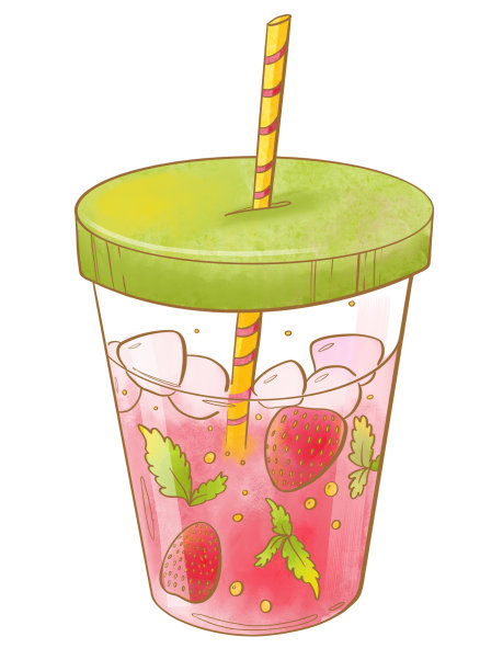 彩色插图卡通素描风格的食谱菜单柠檬水鸡尾酒与柑橘和浆果薄荷夏季酒精在一个吸管广告设计元素贴纸的玻璃杯图片下载
