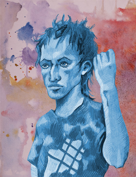 插图水彩人像一个恶霸握紧的拳头在一个明亮的傍晚烟花在红色色调的水彩背景图片下载