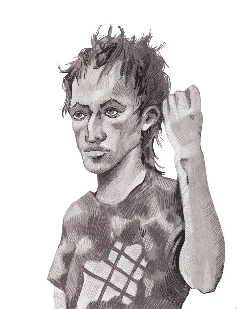 一个恶霸男人的插图肖像铅笔在纸上画印象派原始的象征性的垂直肖像脸集中的样子数字年轻的家伙恶霸与手紧握在一个拳头孤立在白色的背景图片下载