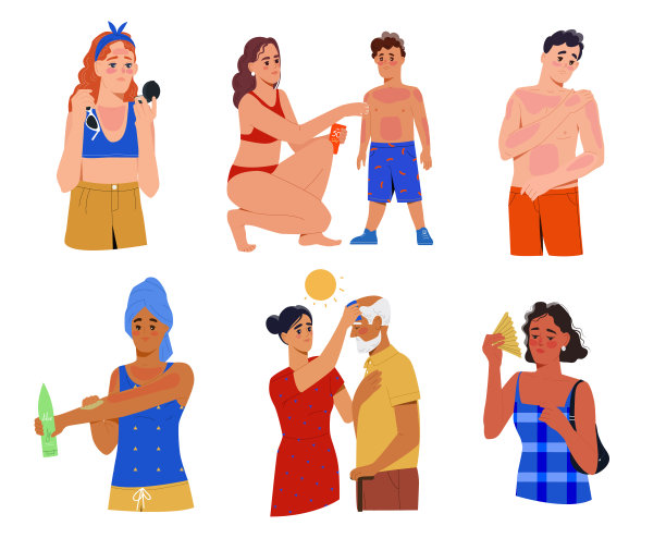 一组晒伤和中暑的人图片下载