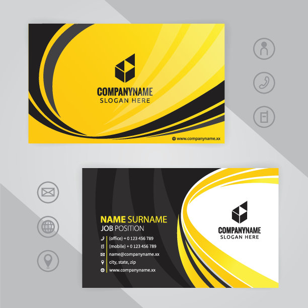 一套黄色和黑色的现代企业名片设计模板，矢量eps 10图片下载