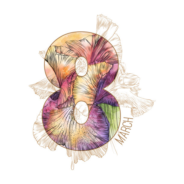 Iris International Women's Day矢量设计，水彩和墨水EPS10插图图片下载
