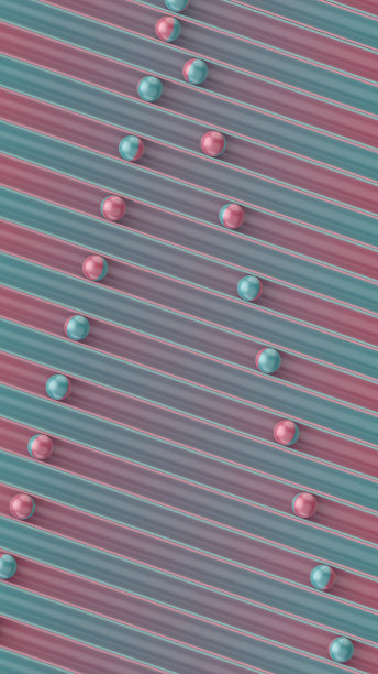 闪光球滚下凹槽，形成精美的波浪图案。数字背景。3D渲染插图图片下载