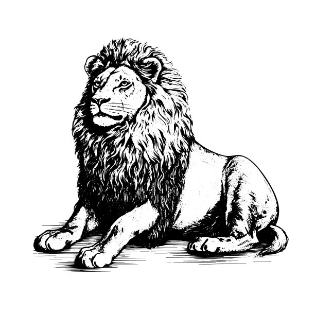 狮子画孤立的手绘雕刻风格图片下载