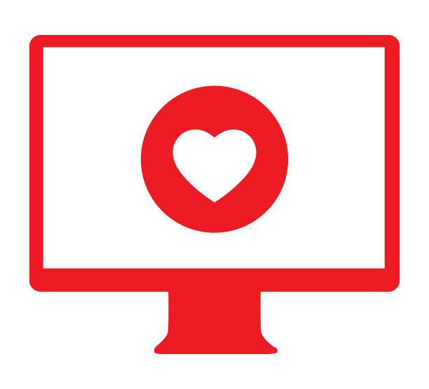 红色播放按钮心脏电脑图标图片下载