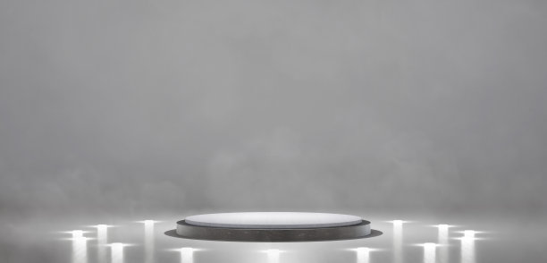 圆形讲台深色产品演示舞台技术基地未来主义展示与霓虹灯3d插图图片下载