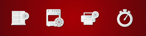 设置服务器设置，烤箱，打印机和秒表图标。向量图片下载