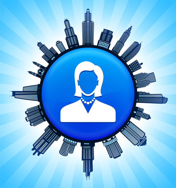 女人的脸肖像在现代城市景观天际线背景图片下载