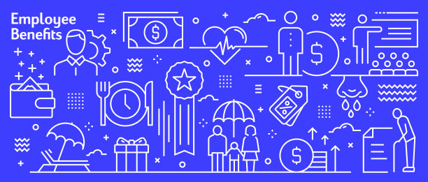 向量员工福利旗帜设计新潮线性风格。线条艺术风格抽象图案网页，横幅，展示图片下载
