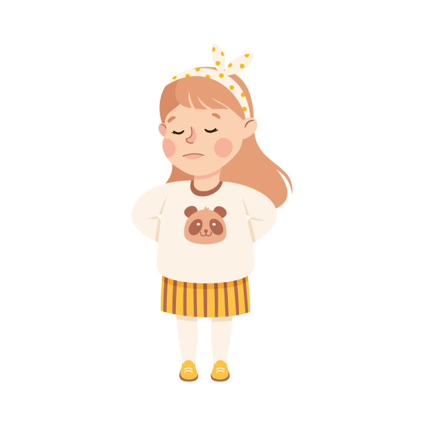 穿着休闲卡通服装的可爱小女孩矢量插画图片下载