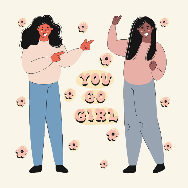 女孩权力概念，卡通风格矢量插图图片下载