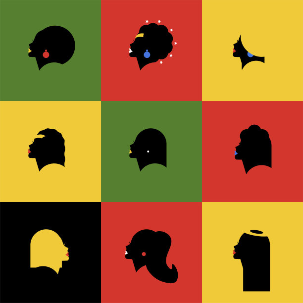 美丽的黑人妇女剪影-妇女肖像个人资料图标设置图片下载