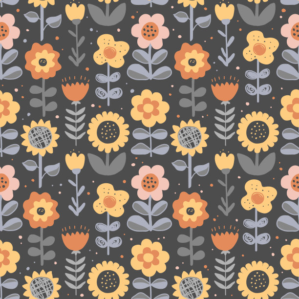 可爱的手绘花朵无缝图案。斯堪的纳维亚风格的托儿所或乡村背景。设计纺织品，墙纸，包装纸，卡片。矢量图图片下载