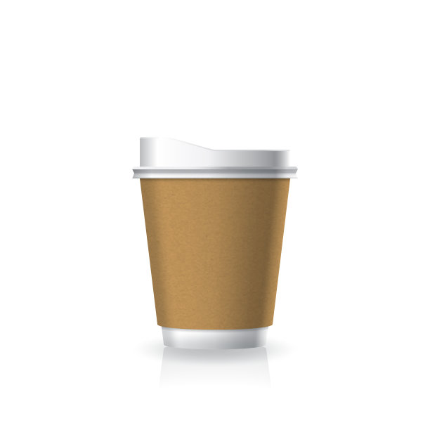 空白棕色牛皮纸塑料咖啡茶杯白色底与白色盖在小尺寸模型模板。图片下载